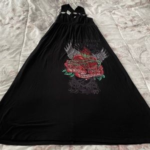 S-Twelve black Y2K tattoo print embellished “Love Forever” maxi dress, size S